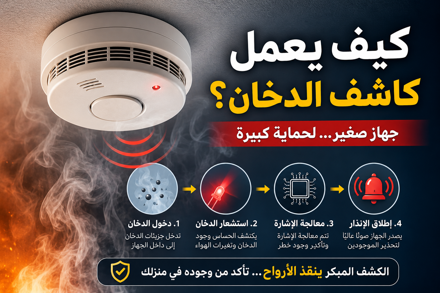 كيف يعمل كاشف الدخان؟ الجهاز الصغير الذي قد ينقذ حياتك خلال دقائق