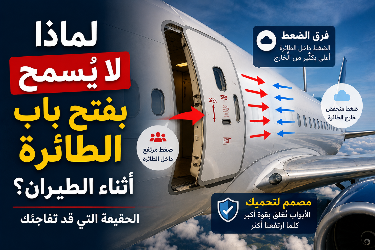 لماذا لا يُسمح بفتح باب الطائرة أثناء الطيران؟ الحقيقة التي قد تفاجئك