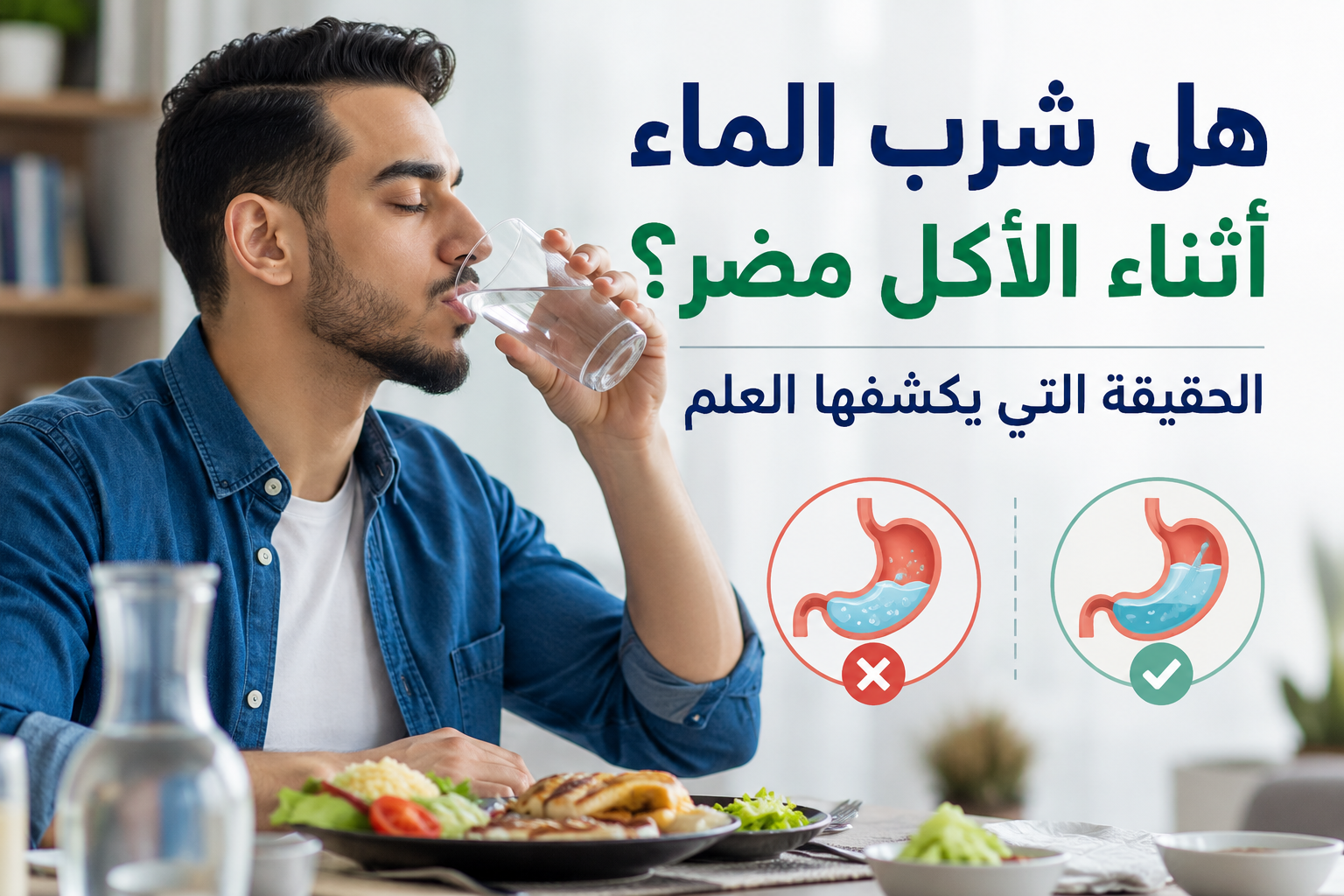 هل شرب الماء أثناء الأكل مضر؟ الحقيقة التي قد تفاجئك