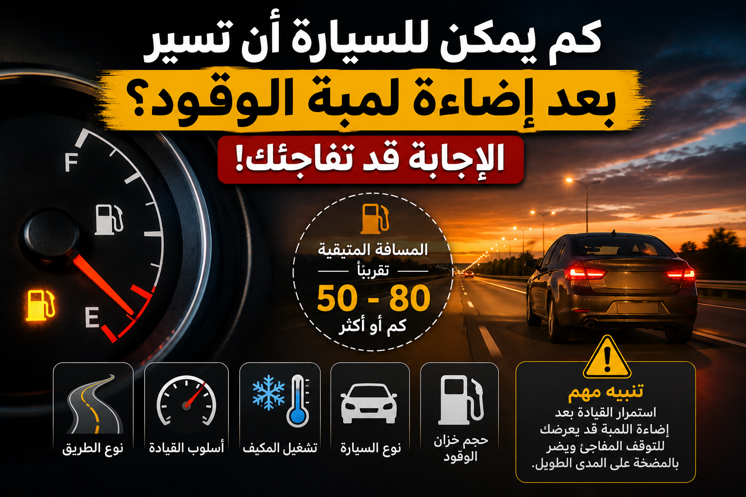 كم يمكن للسيارة أن تسير بعد إضاءة لمبة الوقود؟ الإجابة قد تفاجئك