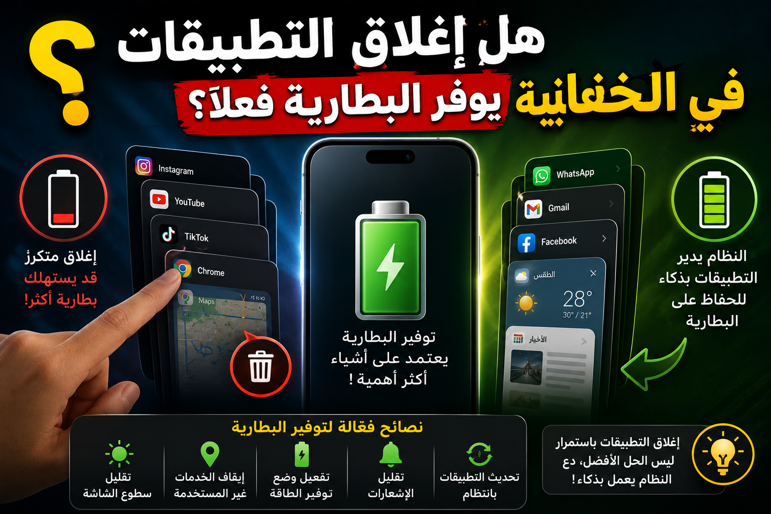 هل إغلاق التطبيقات في الخلفية يوفر البطارية فعلًا؟ الحقيقة التي قد تفاجئك
