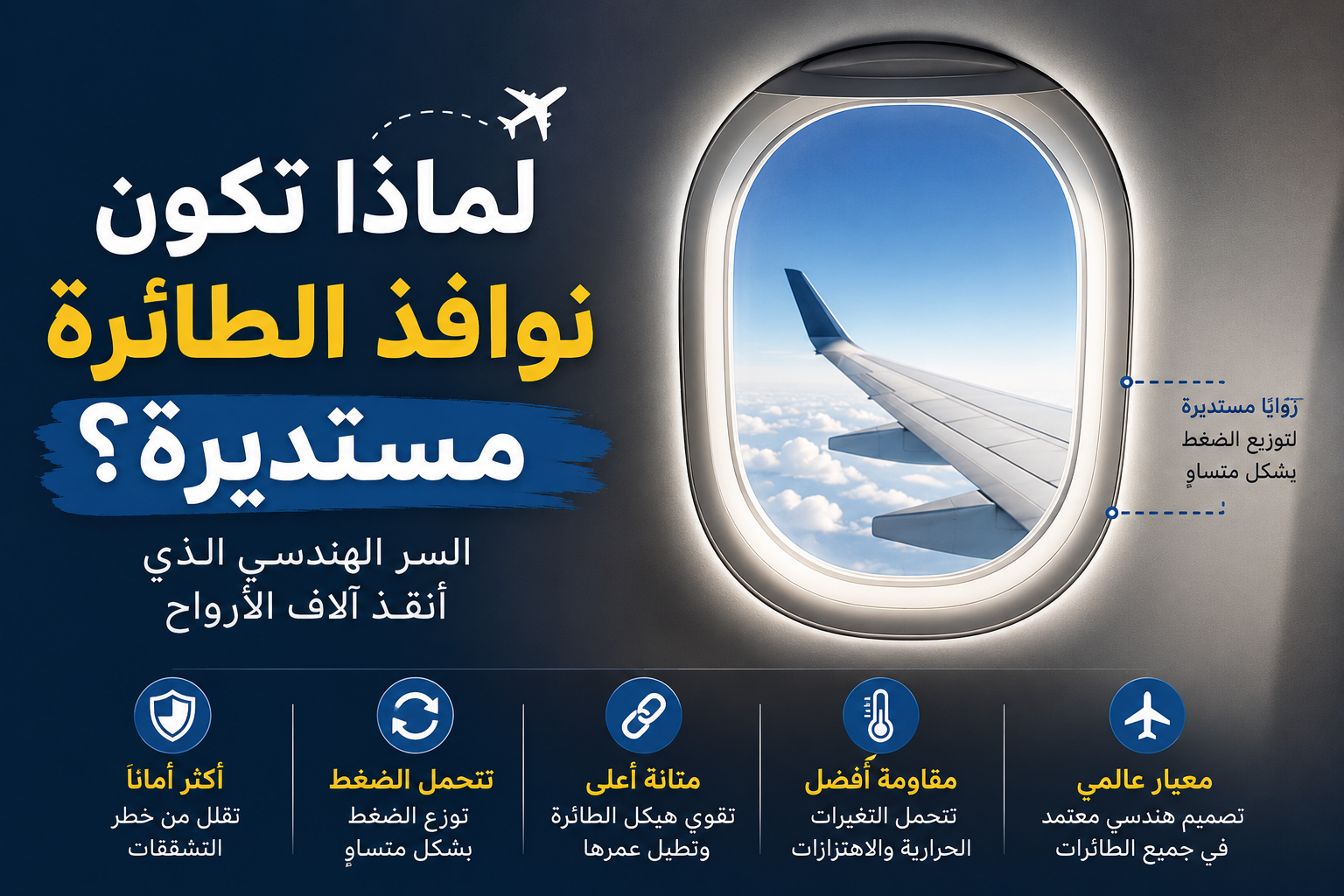 لماذا تكون نوافذ الطائرة مستديرة؟ السر الهندسي الذي أنقذ آلاف الأرواح